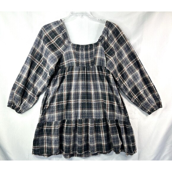 Universal Thread Plaid Puff Sleeve Baby Doll Peasant Blouse Women’s Size S - Picture 4 of 10